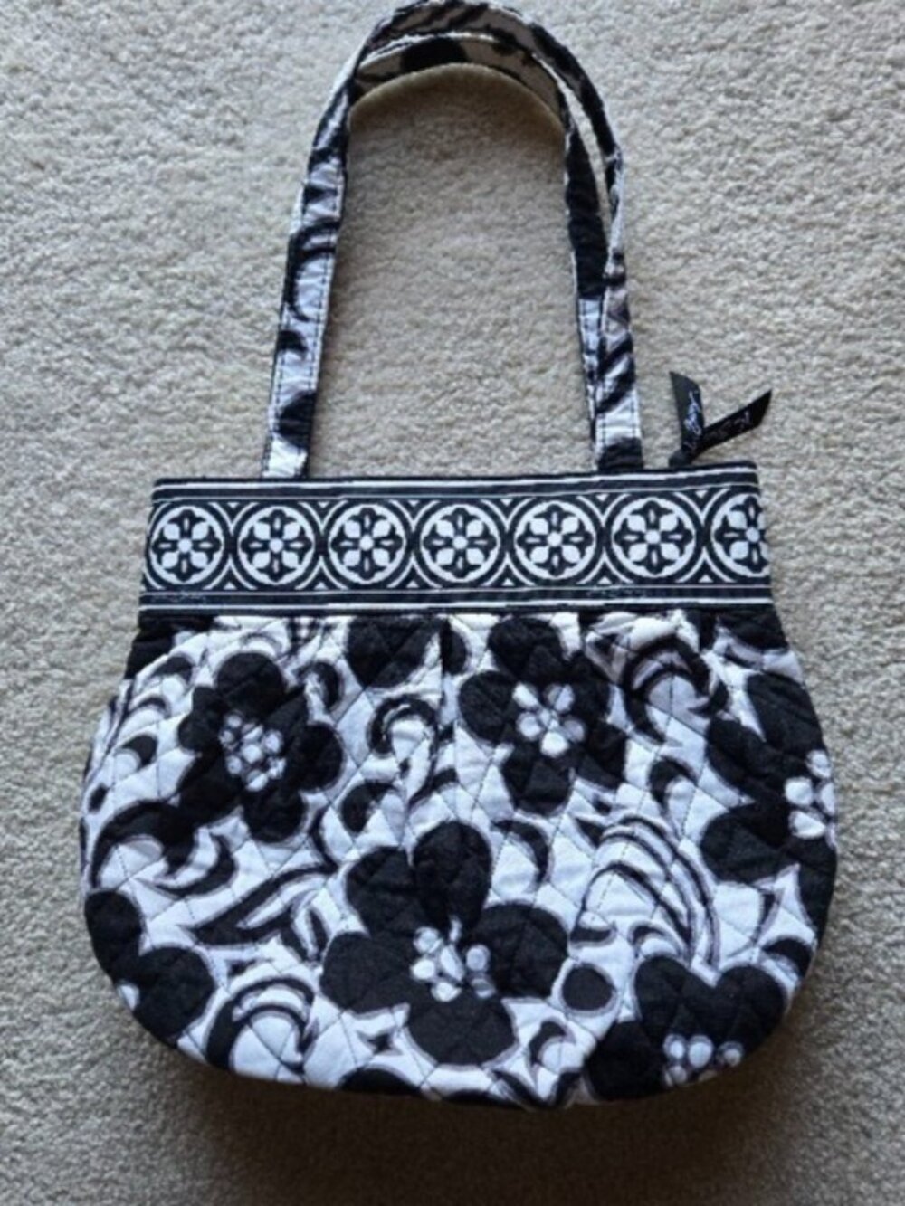 Vera Bradley Purse Black and White Double Handle Floral and Geometric Design - Picture 2 of 5